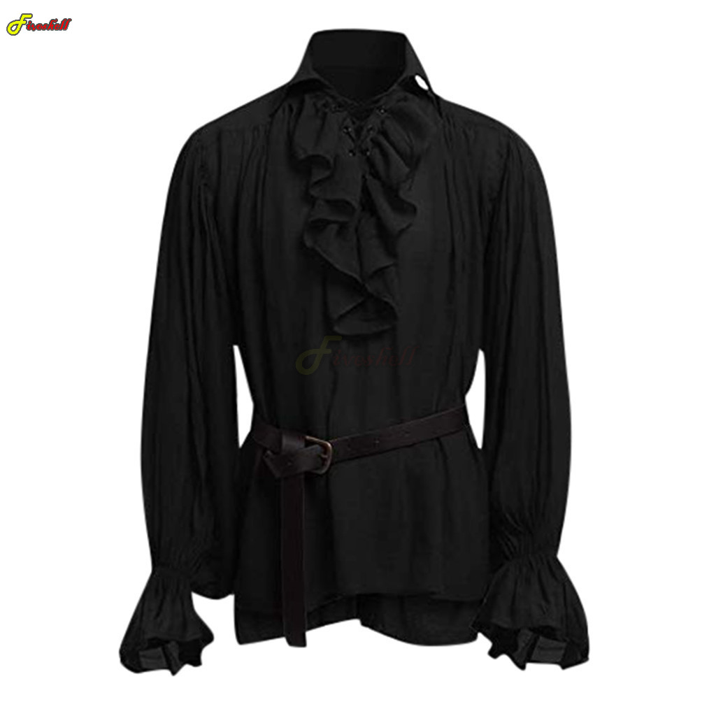 Nam Halloween Phối Ren Cướp Bi - đánh giá và giá Medieval Gothic Lace Up Pirate Shirt