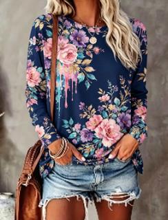 Women's Floral Print Top Navy  - đánh giá và giá T-Shirts