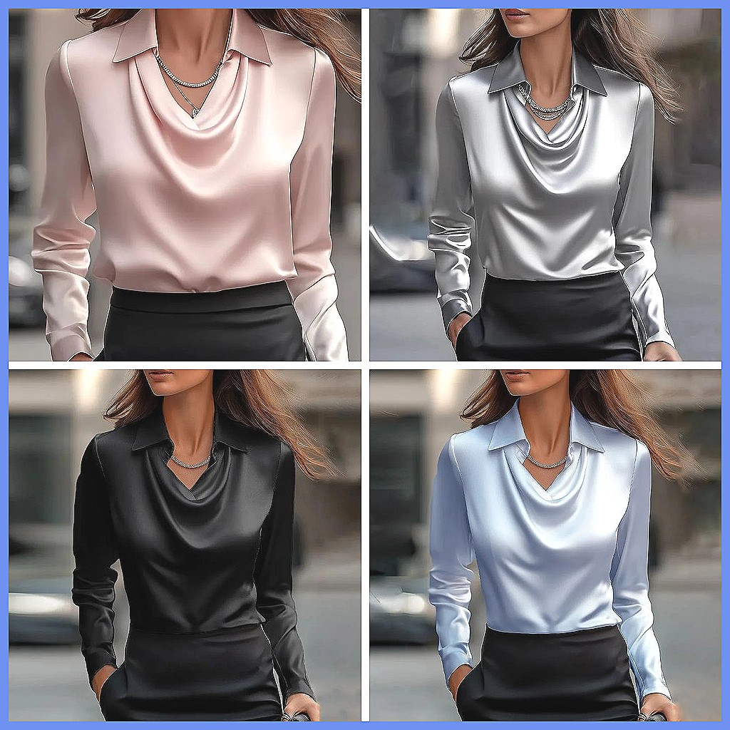 Vintage Satin Blouse Women Lon - đánh giá và giá Shirts