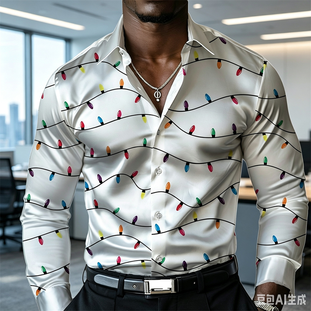 Christmas men's lantern shirt  - đánh giá và giá Mens Satin Silk Dress Shirt