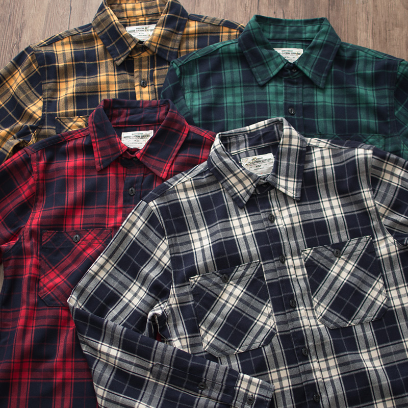 Autumn New American Retro 300g - đánh giá và giá Flannel Plaid Shirt Heavy Weight